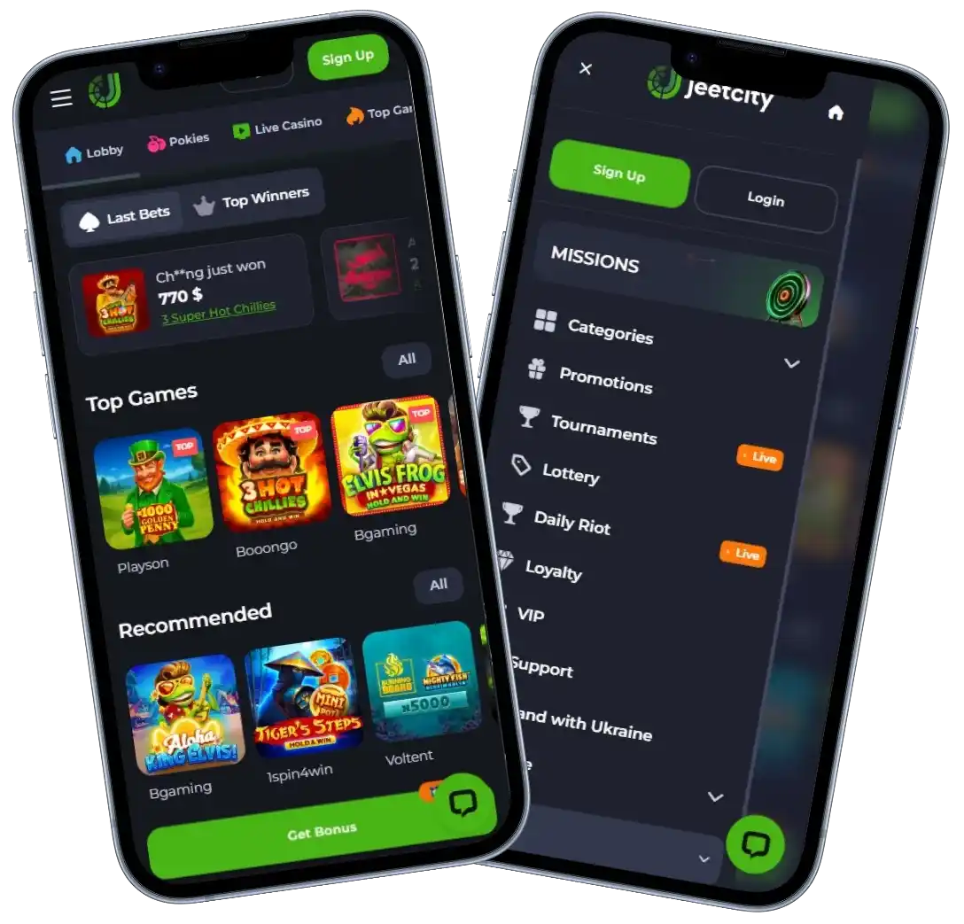 JeetCity Casino mobile app gameplay screens