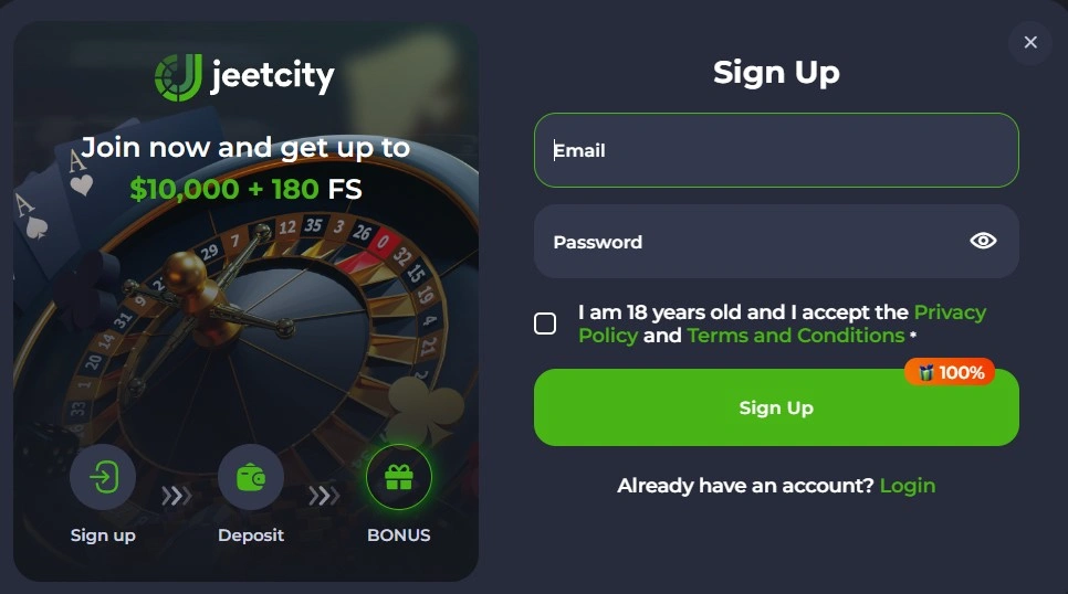 JeetCity Casino sign up registration form